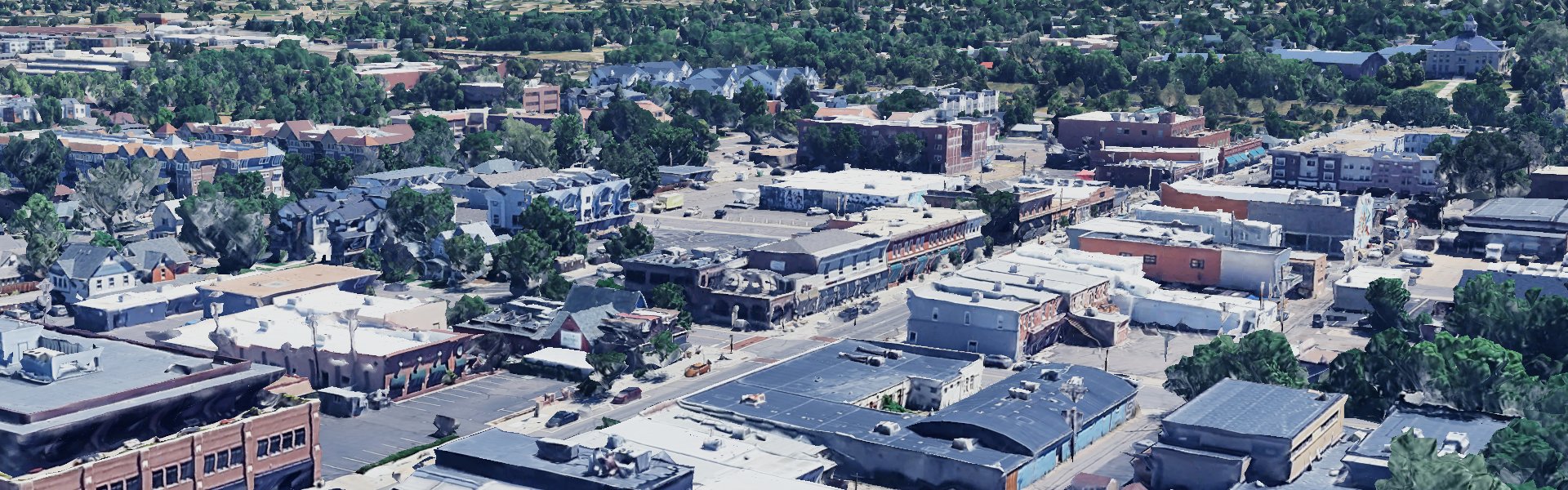 Aerial view of small town downtown district