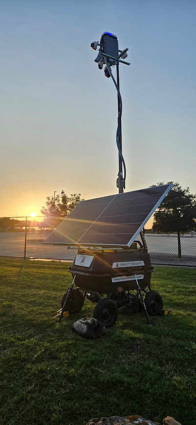 tcs-trailer-cameras-6 Mobile solar-powered surveillance trailer at sunset